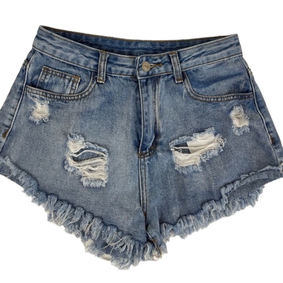 High Rise Cut Off Ripped Jean Shorts - Picture 2 of 15